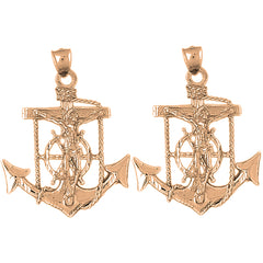 14K or 18K Gold 45mm Mariners Cross/Crucifix Earrings