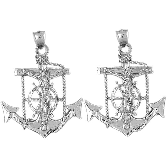 Sterling Silver 45mm Mariners Cross/Crucifix Earrings