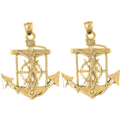 Yellow Gold-plated Silver 45mm Mariners Cross/Crucifix Earrings