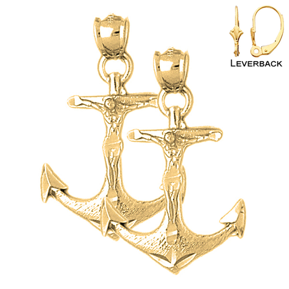 14K or 18K Gold Mariners Cross/Crucifix Earrings