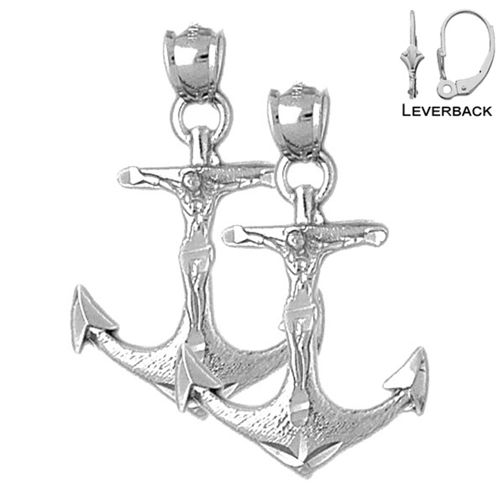 Sterling Silver 32mm Mariners Cross/Crucifix Earrings (White or Yellow Gold Plated)