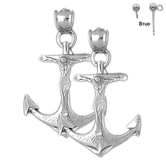 32 mm große Ohrringe mit Seemannskreuz/Kruzifix aus Sterlingsilber (weiß- oder gelbvergoldet)