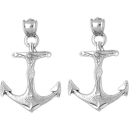 Sterling Silver 32mm Mariners Cross/Crucifix Earrings