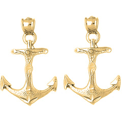 Yellow Gold-plated Silver 32mm Mariners Cross/Crucifix Earrings