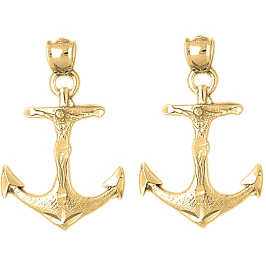 14K or 18K Gold 32mm Mariners Cross/Crucifix Earrings