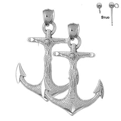 Sterling Silver 43mm Mariners Cross/Crucifix Earrings (White or Yellow Gold Plated)