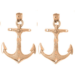 14K or 18K Gold 43mm Mariners Cross/Crucifix Earrings