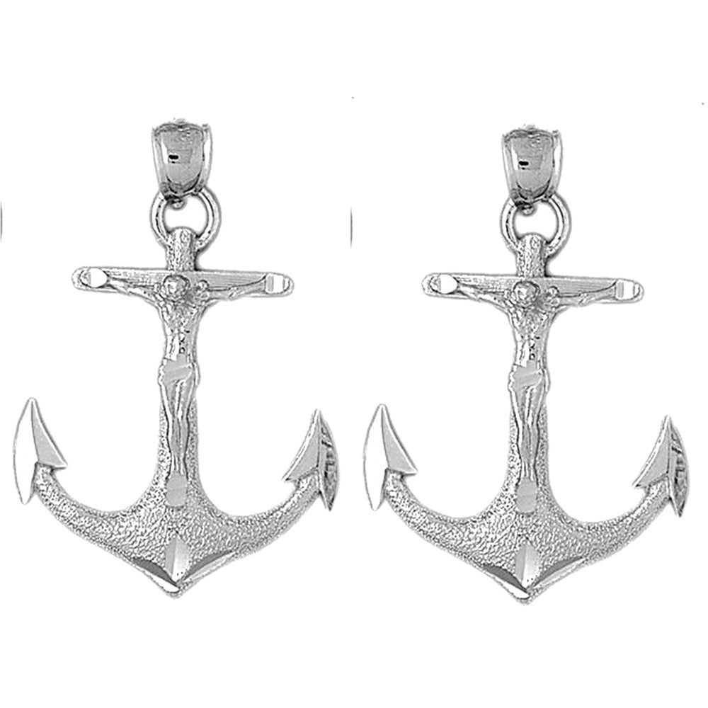 Sterling Silver 43mm Mariners Cross/Crucifix Earrings