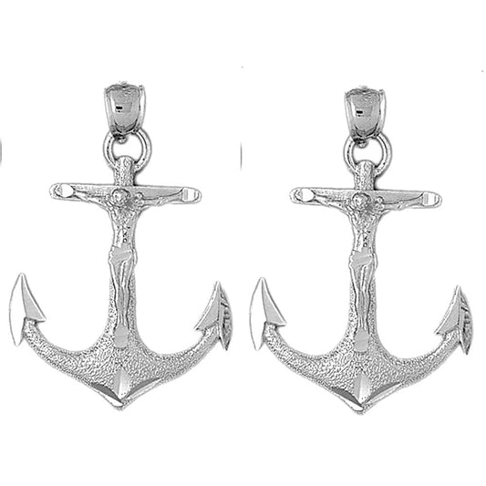 Sterling Silver 43mm Mariners Cross/Crucifix Earrings