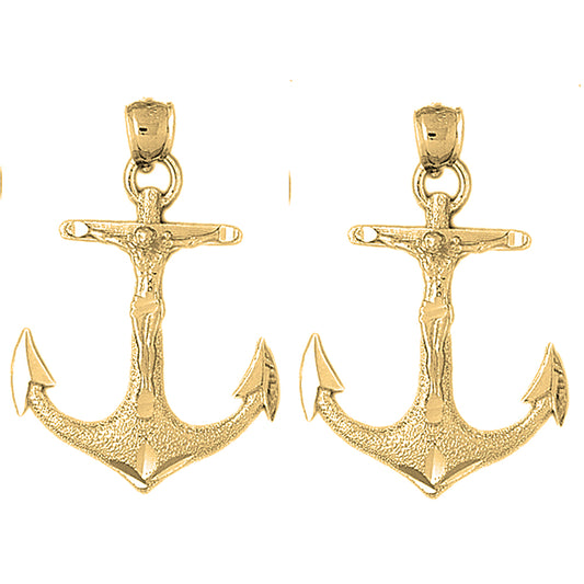 Yellow Gold-plated Silver 43mm Mariners Cross/Crucifix Earrings