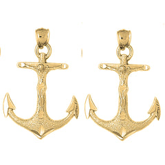 Yellow Gold-plated Silver 43mm Mariners Cross/Crucifix Earrings