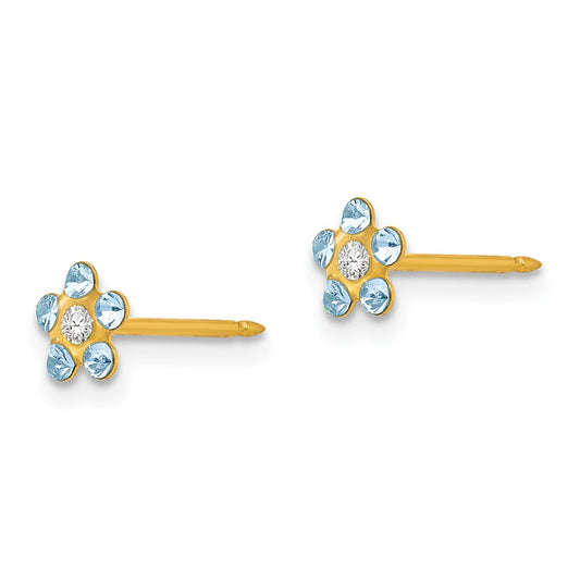 Inverness 14K Yellow Gold March Lt Blue Crystal Birthstone Flower Earrings