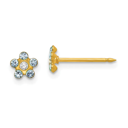 Inverness 14K Yellow Gold March Lt Blue Crystal Birthstone Flower Earrings