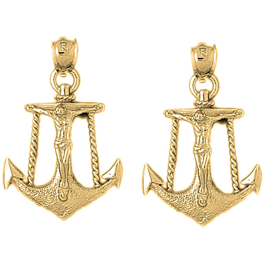 Yellow Gold-plated Silver 32mm Mariners Cross/Crucifix Earrings