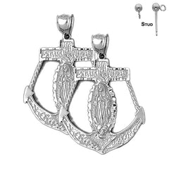 Sterling Silver 37mm Mariners Cross/Crucifix Earrings (White or Yellow Gold Plated)