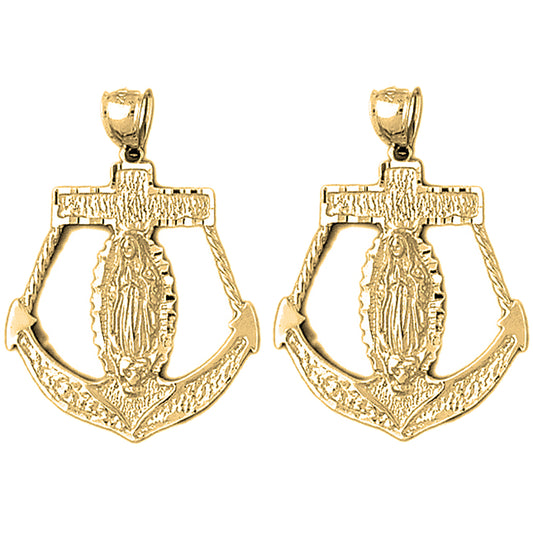Yellow Gold-plated Silver 37mm Mariners Cross/Crucifix Earrings