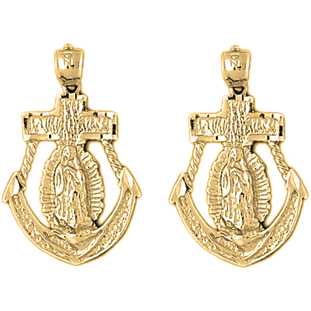 Yellow Gold-plated Silver 29mm Mariners Cross/Crucifix Earrings