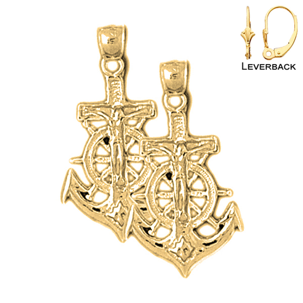 14K or 18K Gold Mariners Cross/Crucifix Earrings