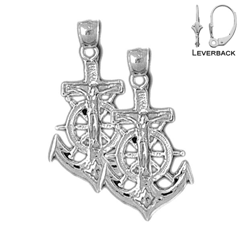 Sterling Silver 26mm Mariners Cross/Crucifix Earrings (White or Yellow Gold Plated)