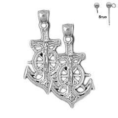 Sterling Silver 26mm Mariners Cross/Crucifix Earrings (White or Yellow Gold Plated)