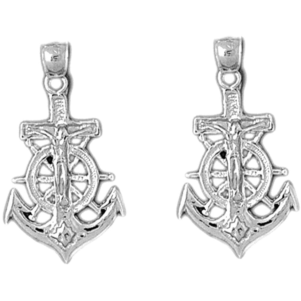 14K or 18K Gold 26mm Mariners Cross/Crucifix Earrings