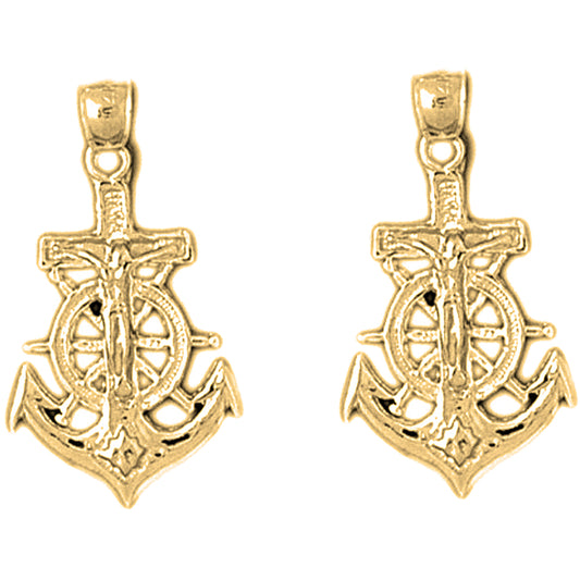 Yellow Gold-plated Silver 26mm Mariners Cross/Crucifix Earrings