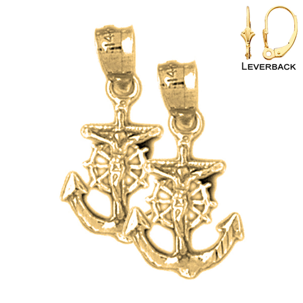 14K or 18K Gold Mariners Cross/Crucifix Earrings