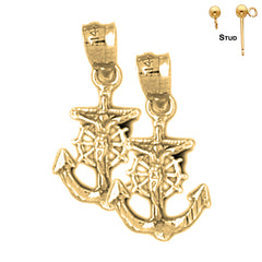 Pendientes de cruz/crucifijo marineros de plata de ley de 21 mm (chapados en oro blanco o amarillo)