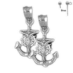 21 mm große Ohrringe mit Seemannskreuz/Kruzifix aus Sterlingsilber (weiß- oder gelbvergoldet)