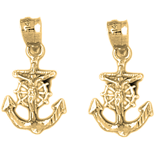 14K or 18K Gold 21mm Mariners Cross/Crucifix Earrings
