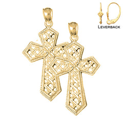 Sterling Silver 44mm Cross Weaved Passion Cross Earrings (White or Yellow Gold Plated)