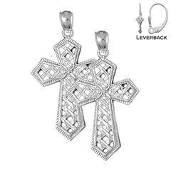 Sterling Silver 44mm Cross Weaved Passion Cross Earrings (White or Yellow Gold Plated)