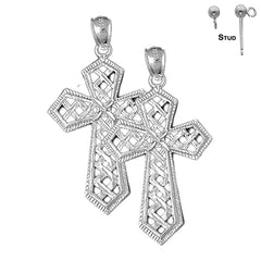 Sterling Silver 44mm Cross Weaved Passion Cross Earrings (White or Yellow Gold Plated)