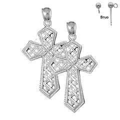 Pendientes de plata de ley con forma de cruz de la pasión de 44 mm (chapados en oro blanco o amarillo)