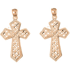 14K or 18K Gold 44mm Cross Weaved Passion Cross Earrings