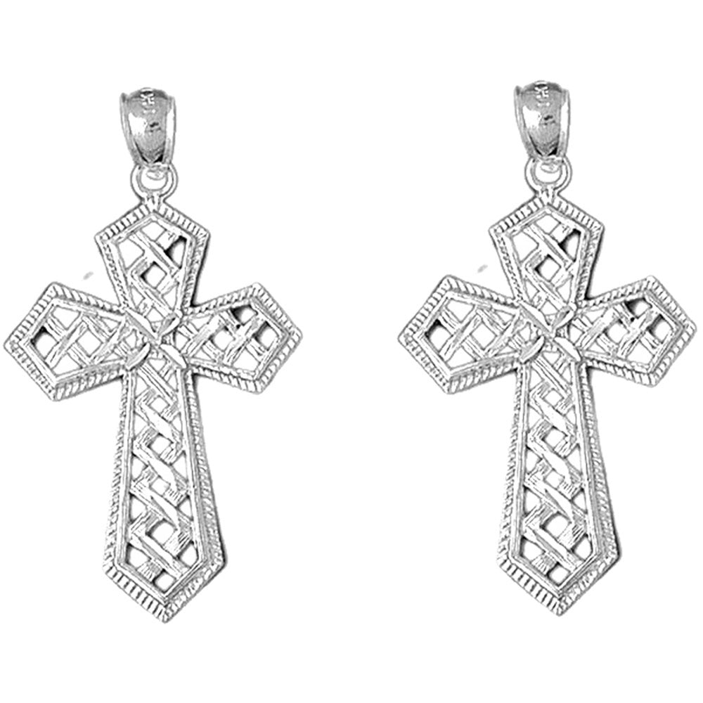 Sterling Silver 44mm Cross Weaved Passion Cross Earrings
