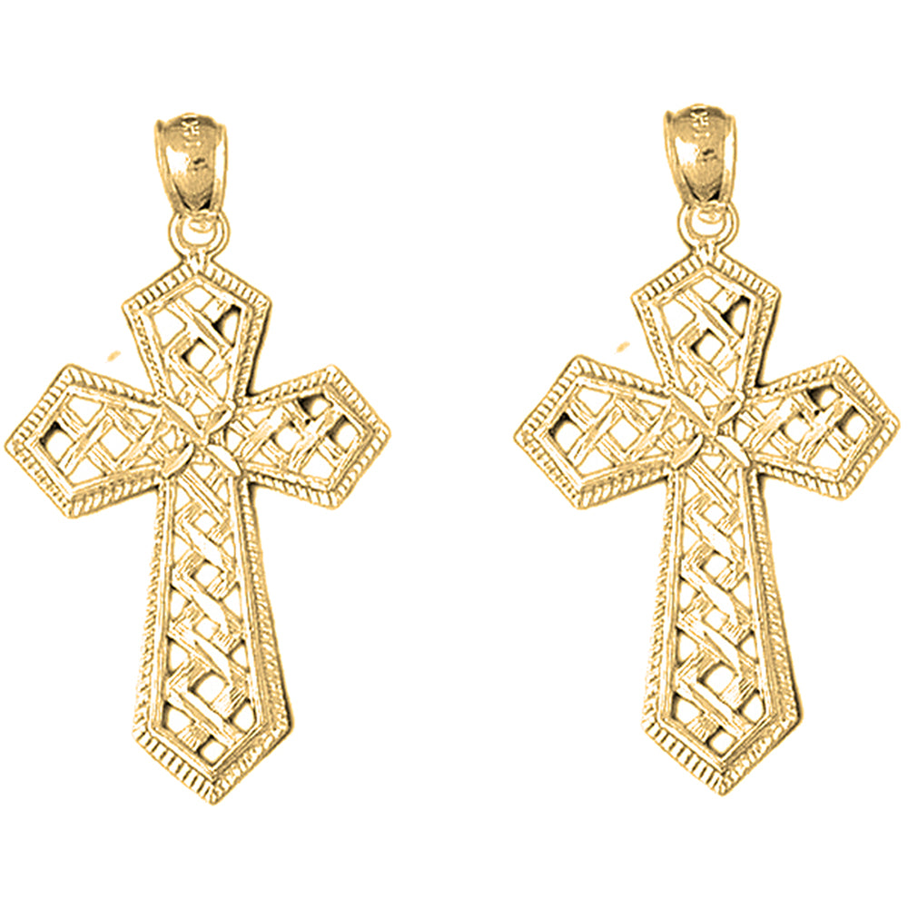 14K or 18K Gold 44mm Cross Weaved Passion Cross Earrings