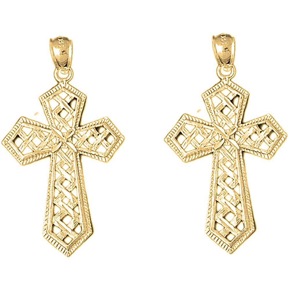 Yellow Gold-plated Silver 44mm Cross Weaved Passion Cross Earrings