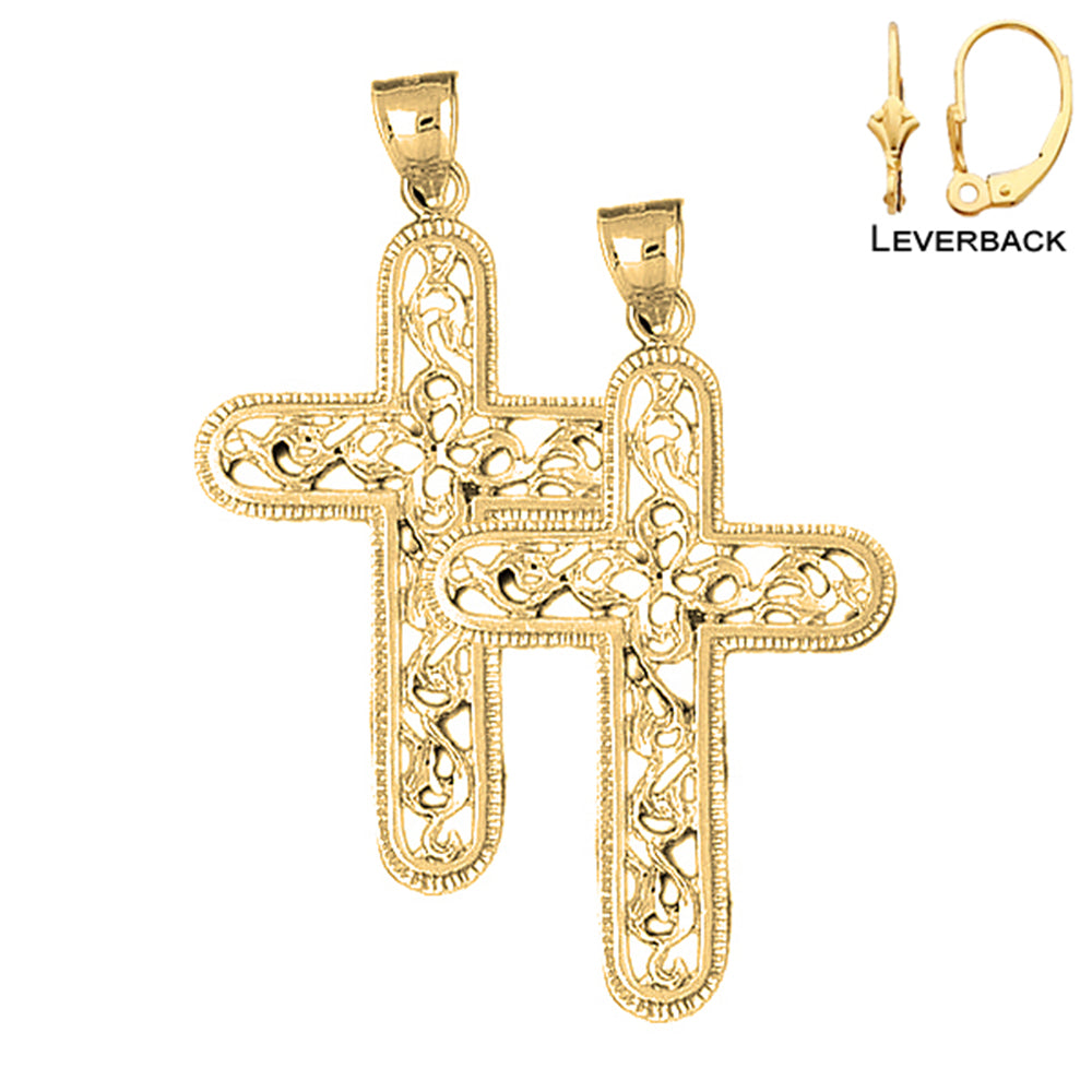 14K or 18K Gold Vine Cross Earrings