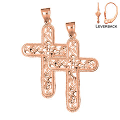 14K or 18K Gold Vine Cross Earrings