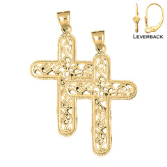 14K oder 18K Gold Weinreben-Kreuz-Ohrringe