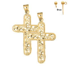 14K oder 18K Gold Weinreben-Kreuz-Ohrringe