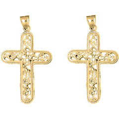 14K or 18K Gold 55mm Vine Cross Earrings