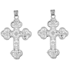 Sterling Silver 38mm Budded Cross Earrings