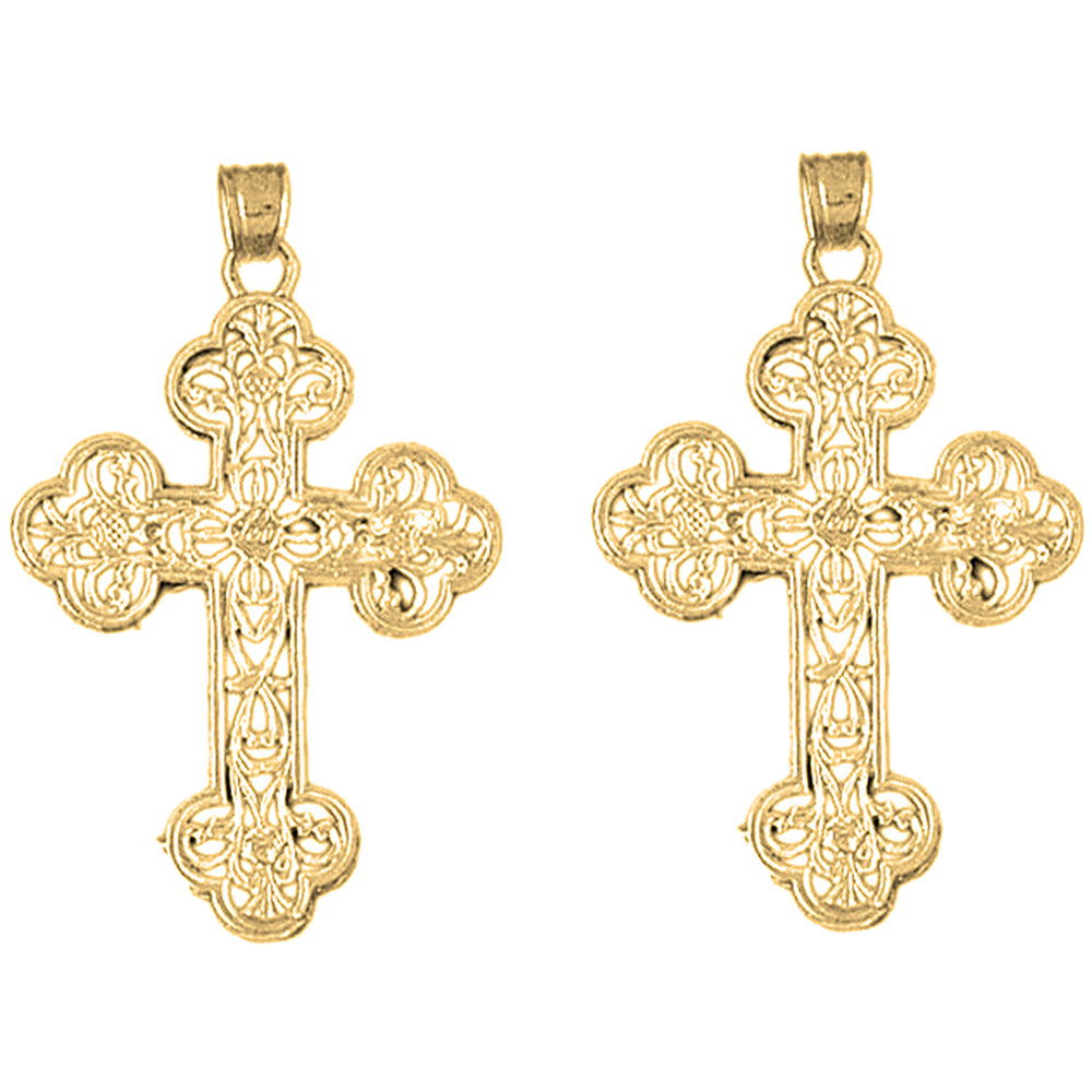 Yellow Gold-plated Silver 38mm Budded Cross Earrings