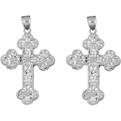 14K or 18K Gold 52mm Budded Cross Earrings