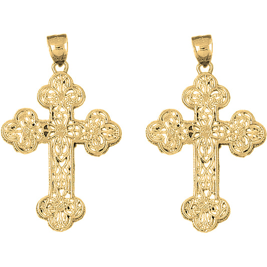 Yellow Gold-plated Silver 52mm Budded Cross Earrings