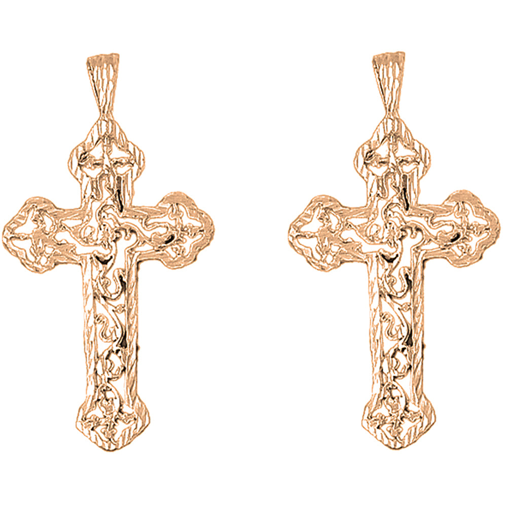 14K or 18K Gold 56mm Budded Cross Earrings