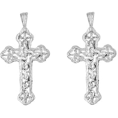 14K or 18K Gold 56mm Budded Cross Earrings