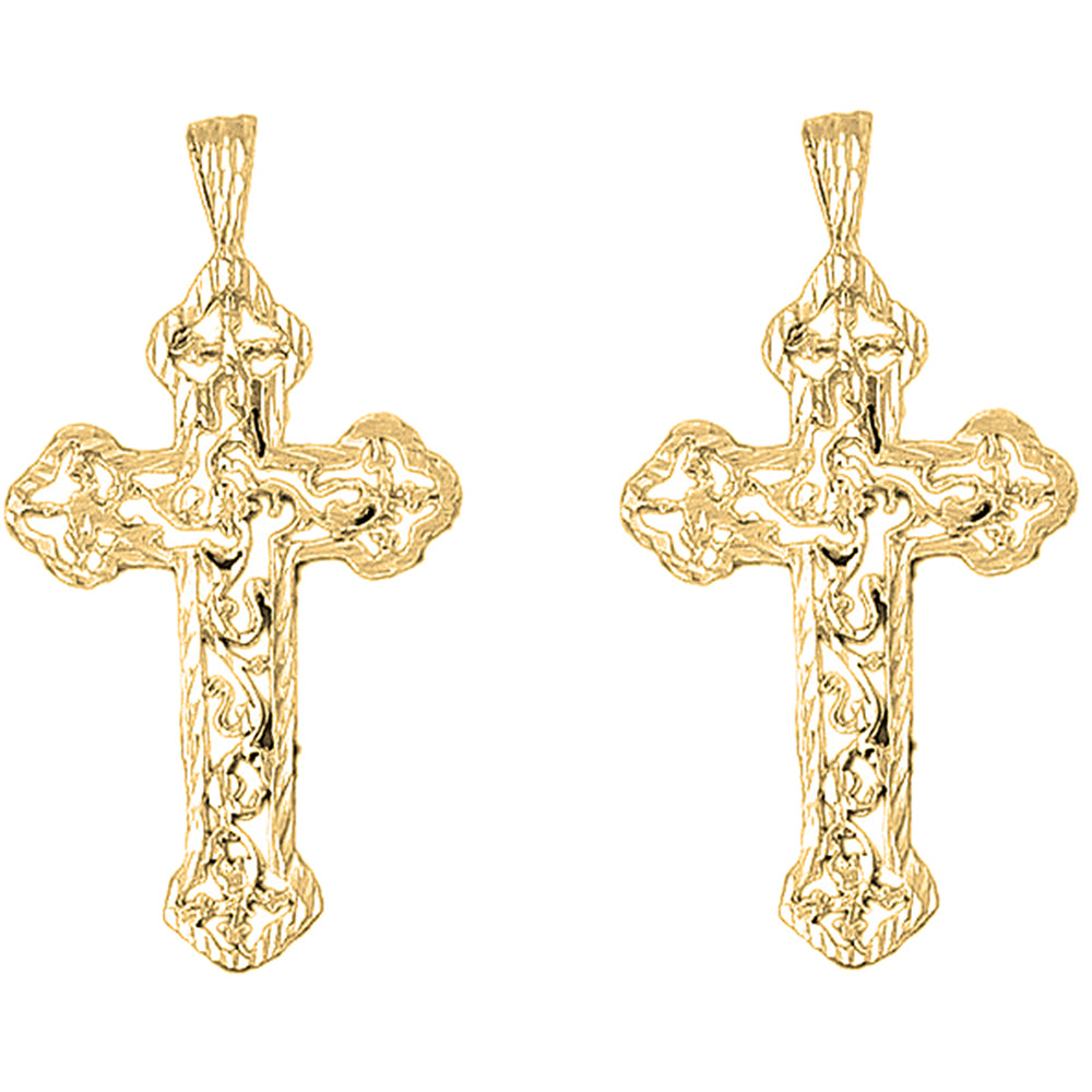 14K or 18K Gold 56mm Budded Cross Earrings